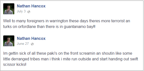 Nathan Hancox Facebook comments