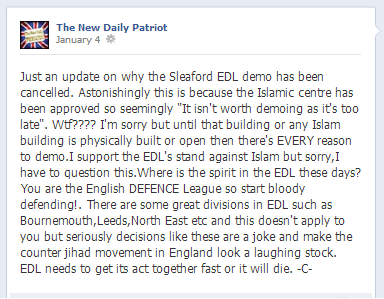 New Daily Patriot on Sleaford demo cancellation