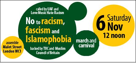 No to racism fascism and Islamophobia demo