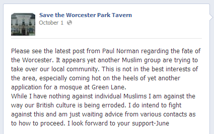 Save the Worcester Park Tavern Facebook post