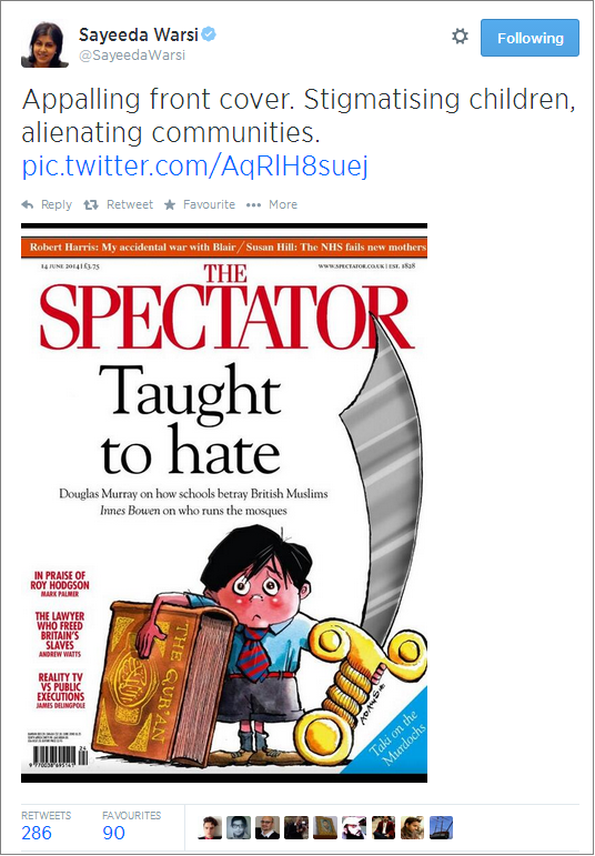 Sayeeda Warsi appalling front cover tweet