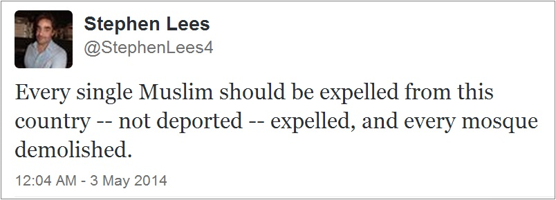 Stephen Lees expel Muslims tweet