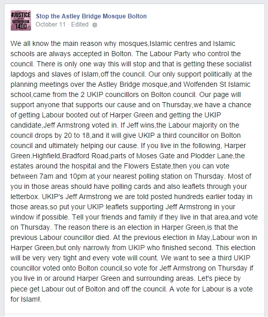 Stop the Astley Bridge Mosque Bolton backs UKIP
