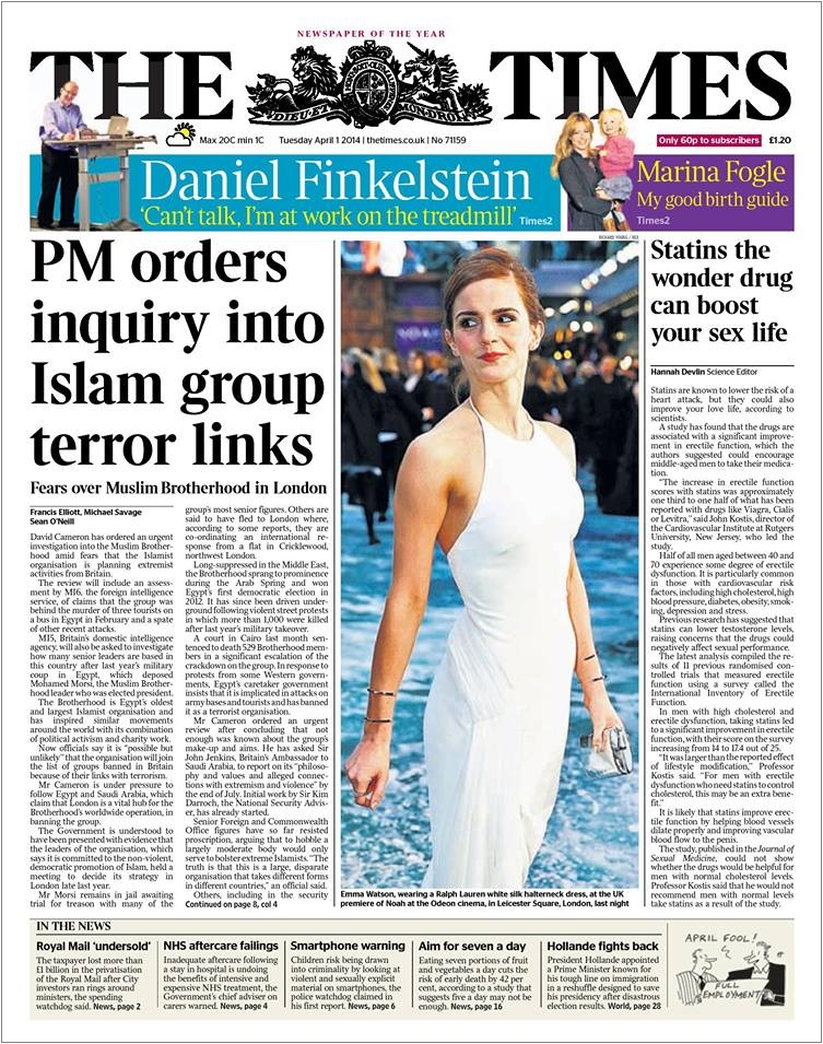 Times Muslim Brotherhood terror links front page