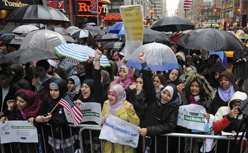 Times Square rally against King hearings 1