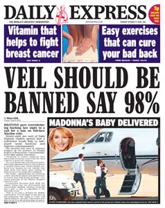 Veil Should Be Banned (say Express readers)