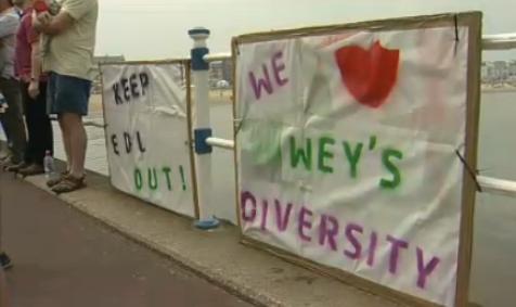 Weymouth anti-EDL placards
